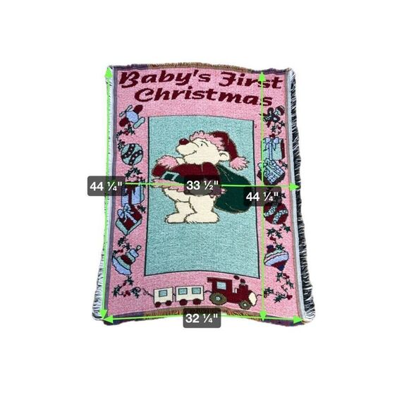 Baby's First Christmas Tapestry Throw Blanket Teddy Bear & Train Gift 44" x 33" - Picture 4 of 4
